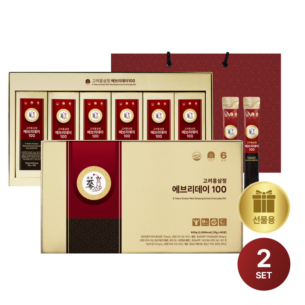 PNBG 풍년보감 에브리데이100 홍삼정 진액스틱 가성비 부모님 선물세트 60포, 2개 - 상품 이미지
