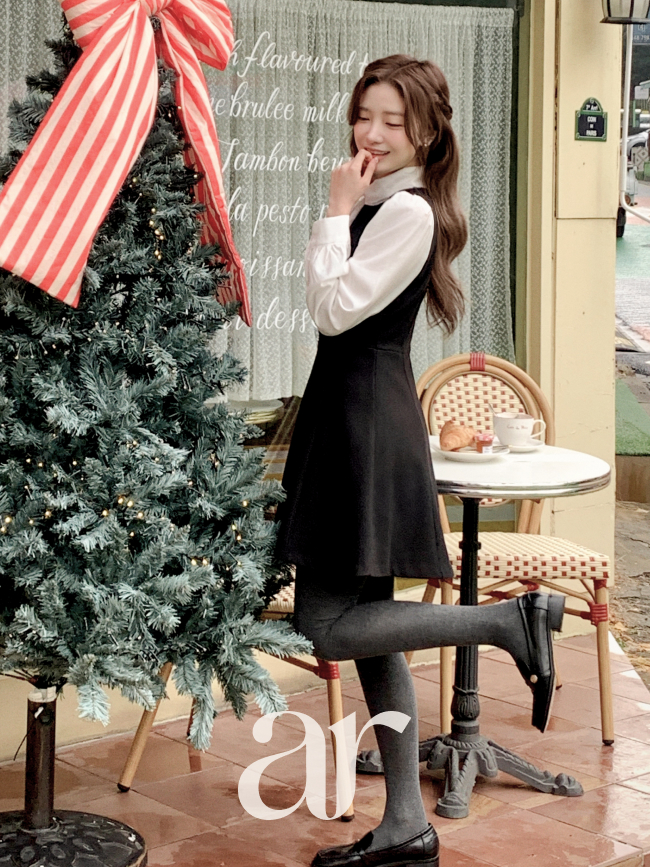 2기장 배색 스카프 타이 플레어 원피스 op16247 - 상세 이미지 4