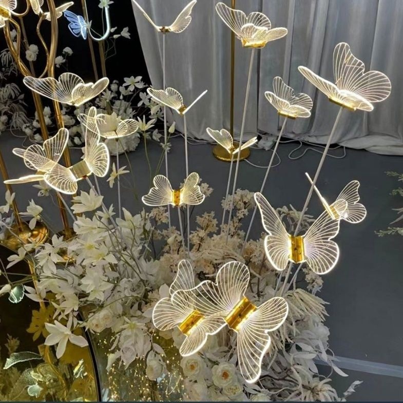 아크릴 램프 웨딩 소품 나비 모양 스탠딩 야외정원 산책로 파티 무드등 5개 세트 따뜻한 빛 - 상세 이미지 4