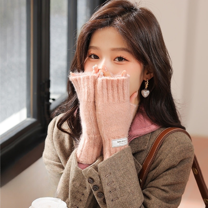 여성 핸드워머 울 니트 부드러운 밍크 감촉으로 따뜻하고 포근한 겨울 방한 손가락 없는 - 상세 이미지 2