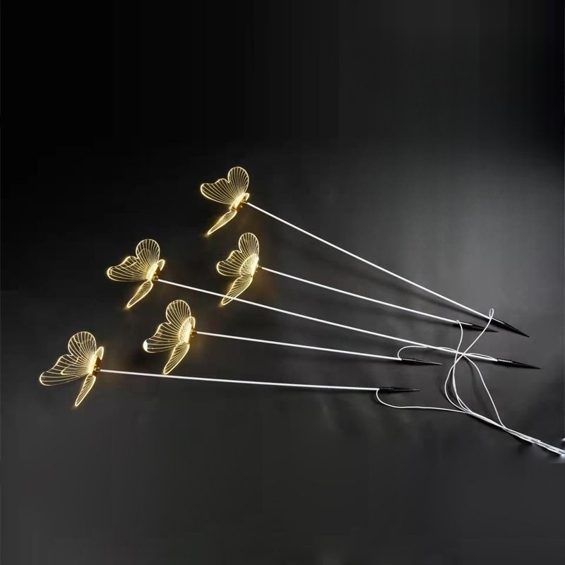 아크릴 램프 웨딩 소품 나비 모양 스탠딩 야외정원 산책로 파티 무드등 5개 세트 따뜻한 빛 - 상세 이미지 3