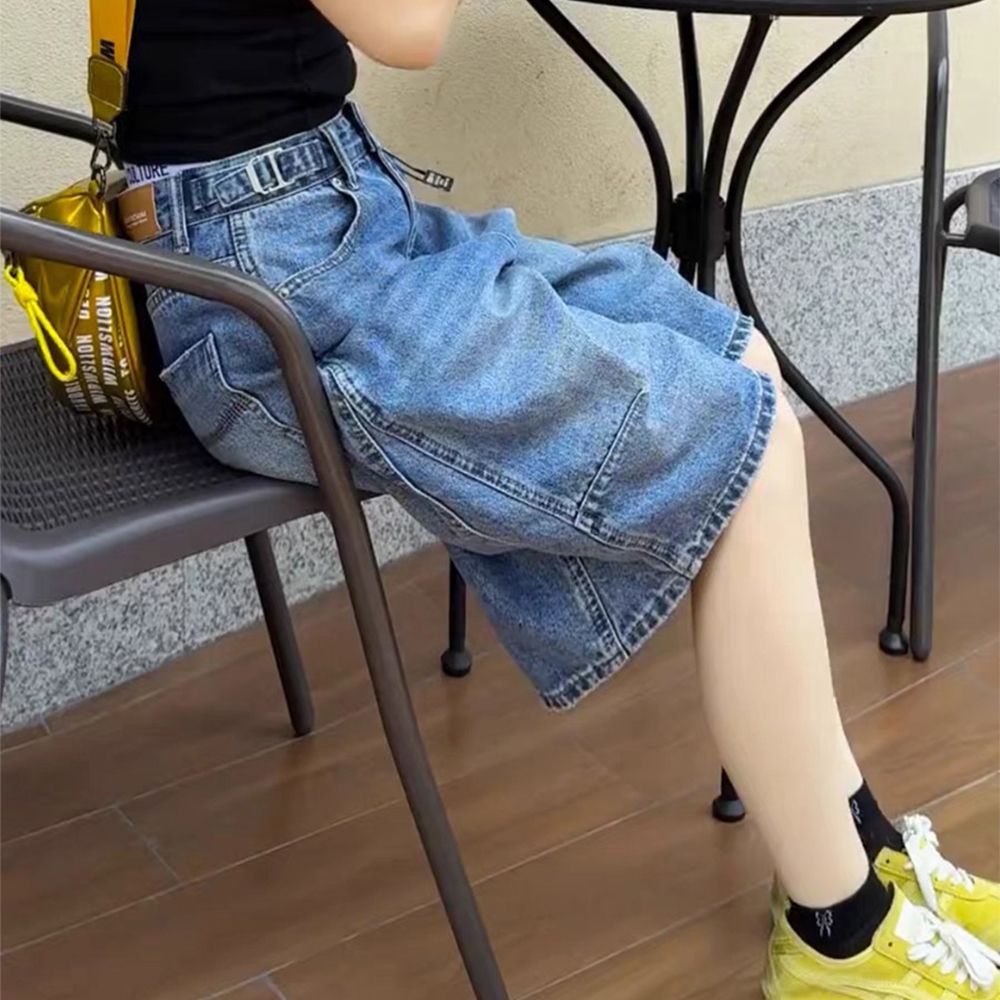 데님 반바지 여성 와이드 하이웨이스트 5부 여름 청바지 bying24 이미지 6