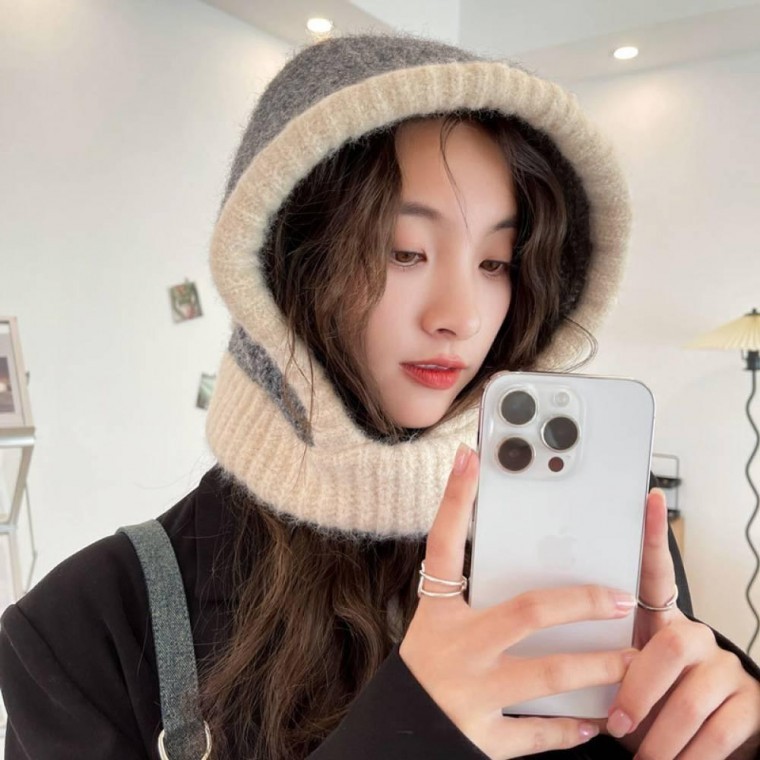 스키장 후드모자 여자 투톤 겨울모자 귀여운 겨울 목따듯 목보호 - 상품 이미지