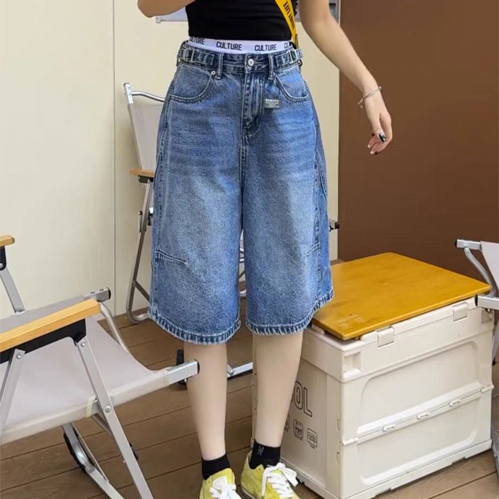 데님 반바지 여성 와이드 하이웨이스트 5부 여름 청바지 bying24 - 상세 이미지 4