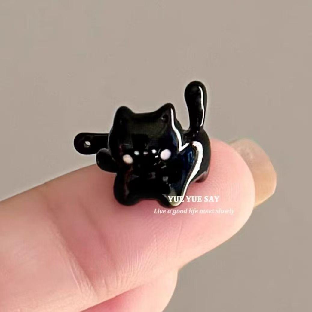 귀여운 고양이 귀 클립 블랙 여성용 무귀걸이 학생용 데일리 블랙 1개 이미지 6