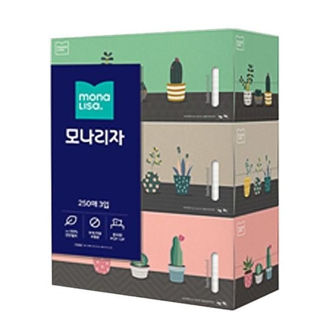 모나리자 미용티슈 정사각 갑티슈 각티슈 250매 3팩 - 상품 이미지