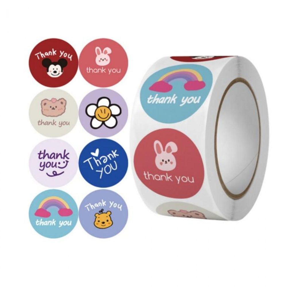 8종 캐릭터 땡큐 스티커 (338) 대용량500pcs 답례품 - 상품 이미지