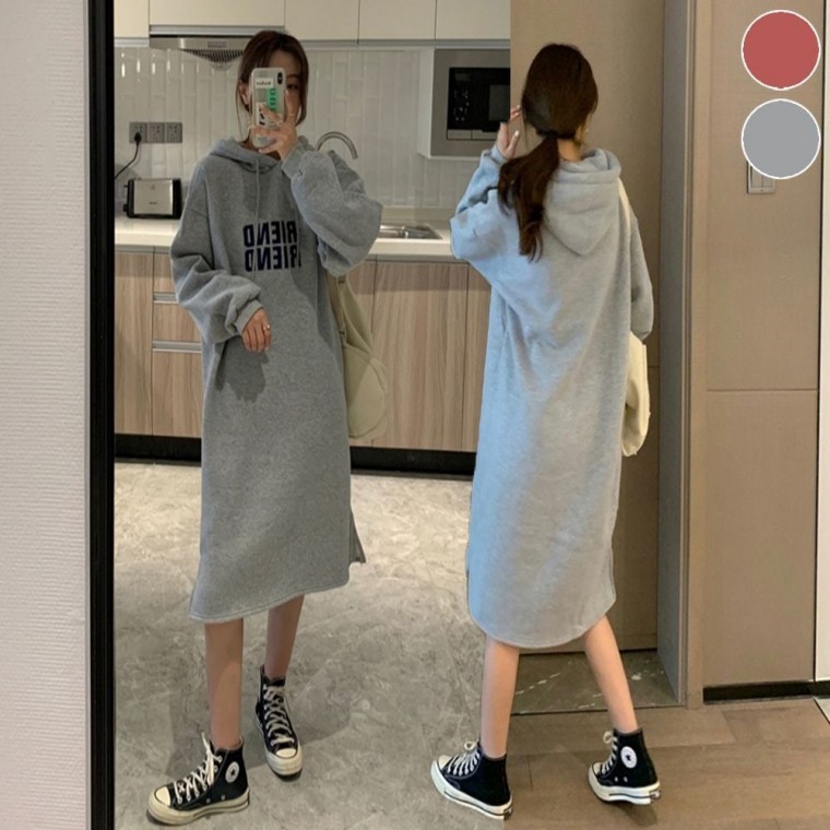 후드 데일리 기모 데일리룩 롱원피스 여성 포근한 - 상품 이미지