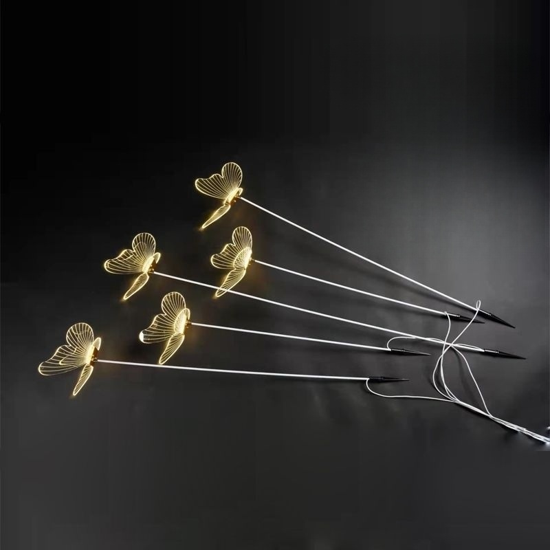 아크릴 램프 웨딩 소품 나비 모양 스탠딩 야외정원 산책로 파티 무드등 5개 세트 따뜻한 빛 - 상품 이미지
