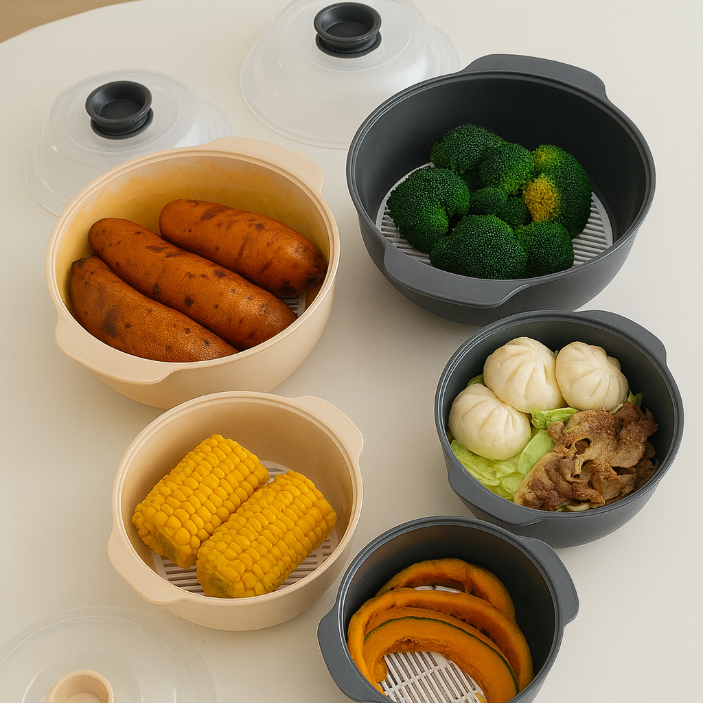 국산 BPA-Free 무검출 전자렌지 찜기 스티머 2종(550ml+1200ml)세트 만두 라면 계란찜 용기 - 상세 이미지 4