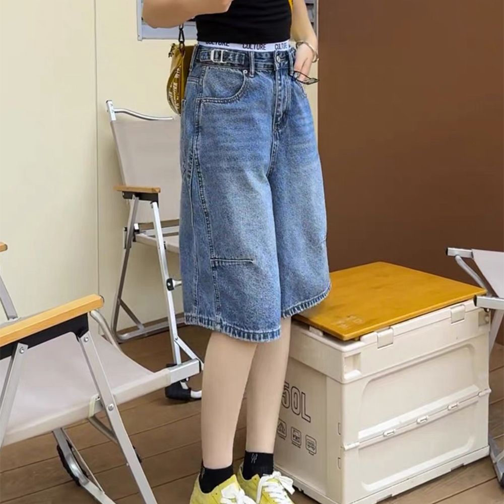 데님 반바지 여성 와이드 하이웨이스트 5부 여름 청바지 bying24 - 상세 이미지 5