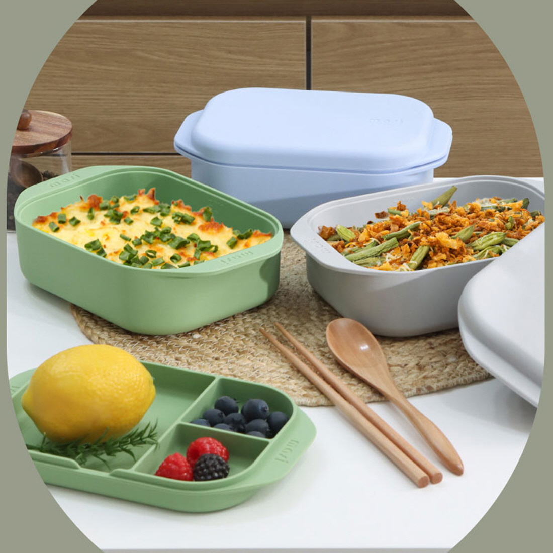 사각 전자레인지 실리콘찜기 이유식 만두 야채 양배추찜기 라면용기 그라탕기 1100ml, 그레이 - 상세 이미지 2
