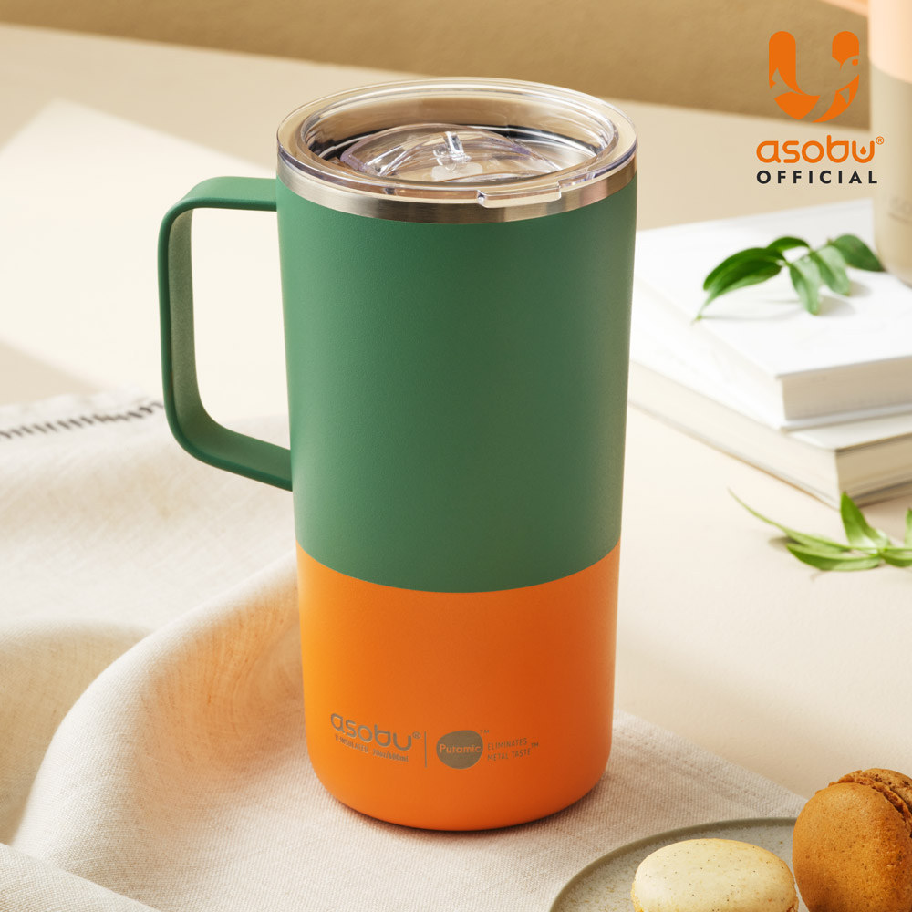 아소부 세라믹코팅 스텐 보온보냉 퓨라믹 타워 머그컵 600ml, 파스텔그린 - 상세 이미지 2