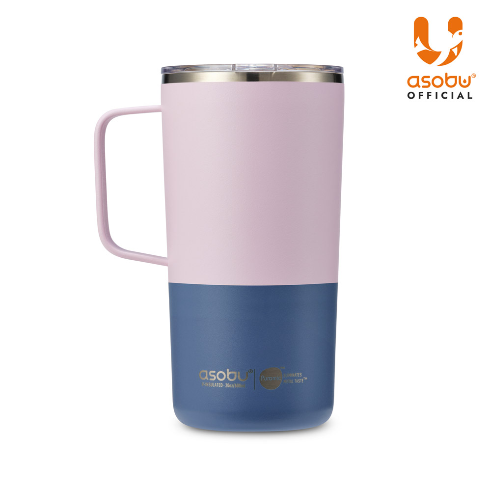 아소부 세라믹코팅 스텐 보온보냉 퓨라믹 타워 머그컵 600ml, 파스텔핑크 - 상품 이미지