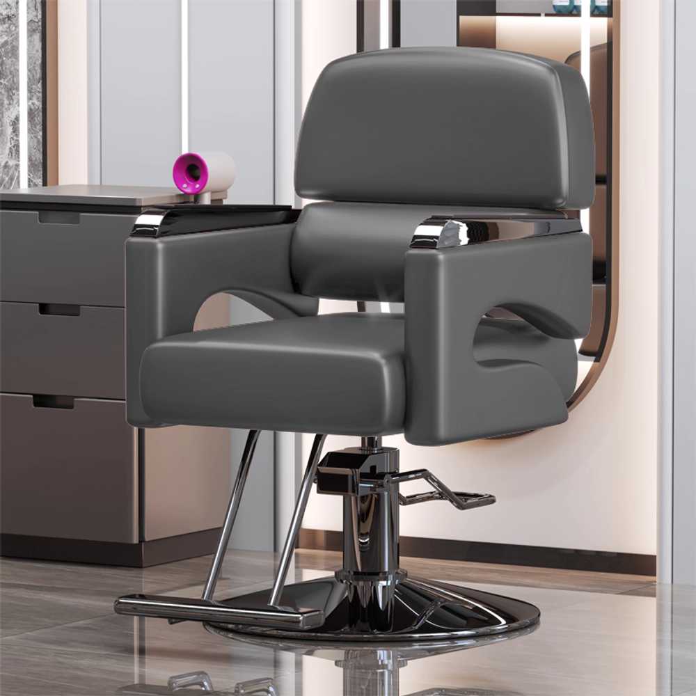 미용실 의자 높낮이 조절 회전 미용 작업용 체어 블랙(실버프레임) - 상세 이미지 2