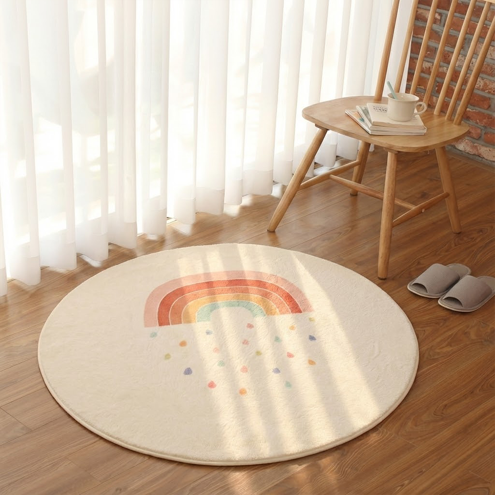 원형 러그 먼지없는 단모 침실 아이방 발매트 레인보우, 100cm - 상세 이미지 4