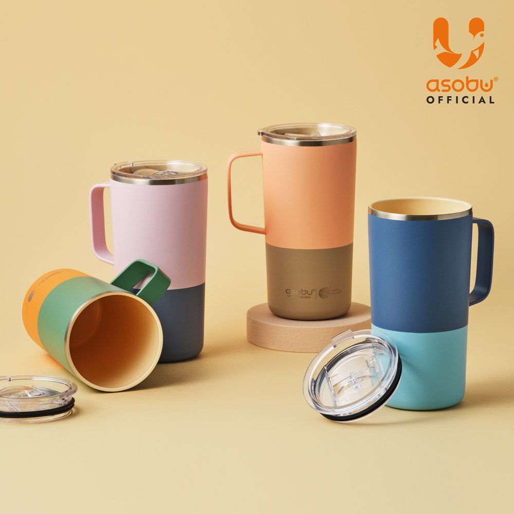 아소부 세라믹코팅 스텐 보온보냉 퓨라믹 타워 머그컵 600ml, 파스텔피치 - 상세 이미지 4