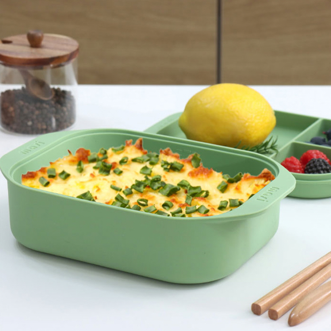 사각 전자레인지 실리콘찜기 이유식 만두 야채 양배추찜기 라면용기 그라탕기 1100ml, 그레이 - 상세 이미지 5
