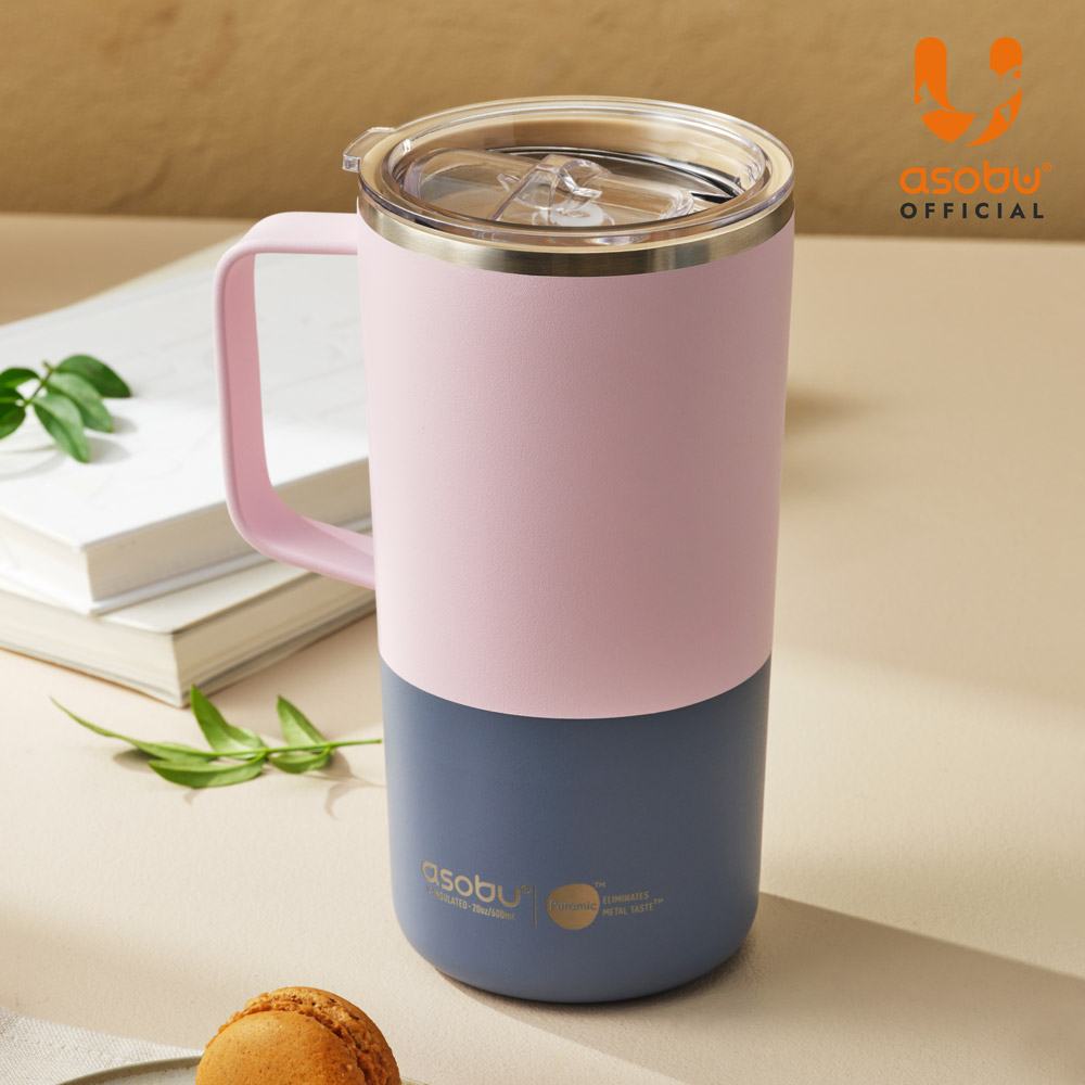 아소부 세라믹코팅 스텐 보온보냉 퓨라믹 타워 머그컵 600ml, 파스텔핑크 - 상세 이미지 2