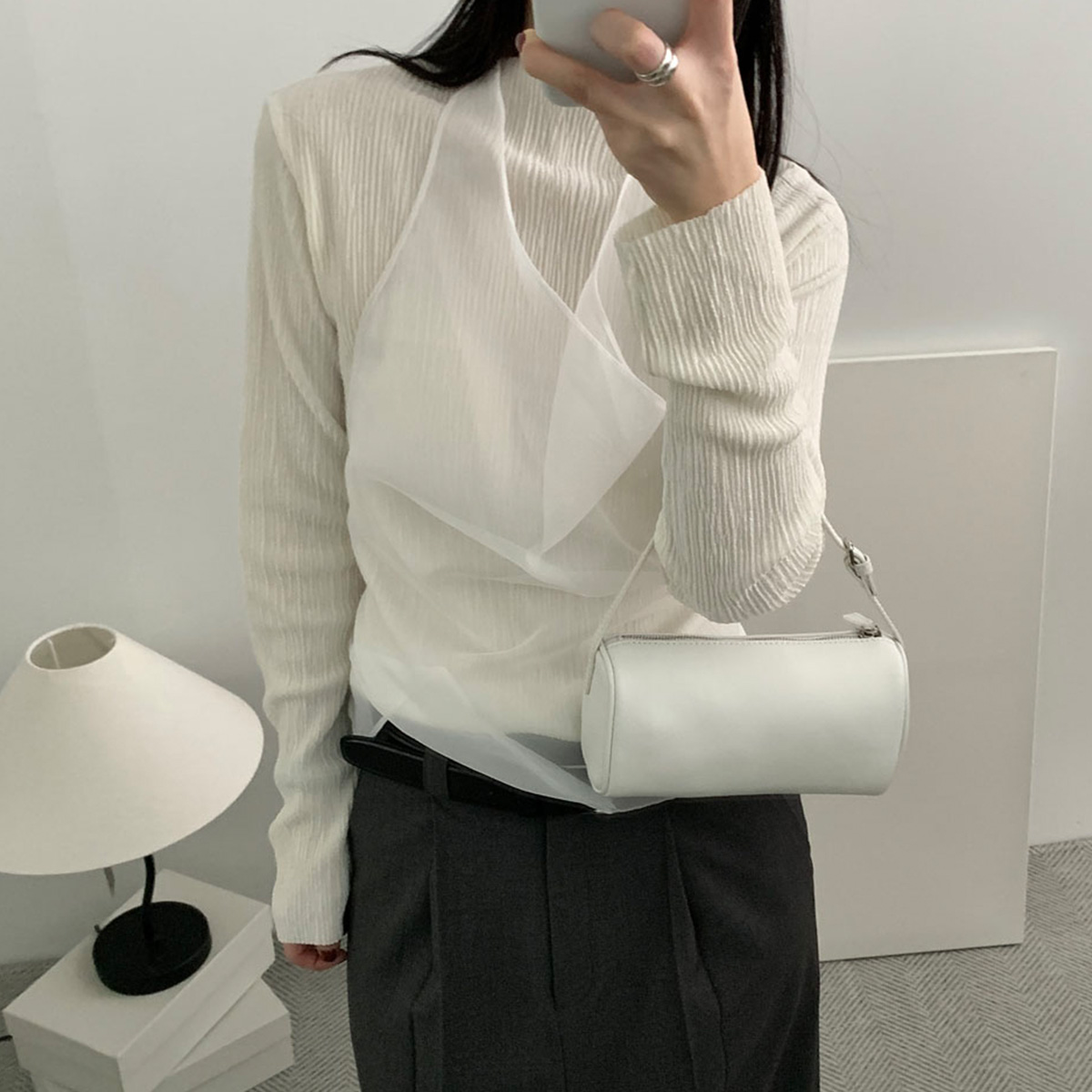 노트 홀터 나시 시어 시스루 레이어드 블라우스 웨어링무드 (2c) - 메인 이미지