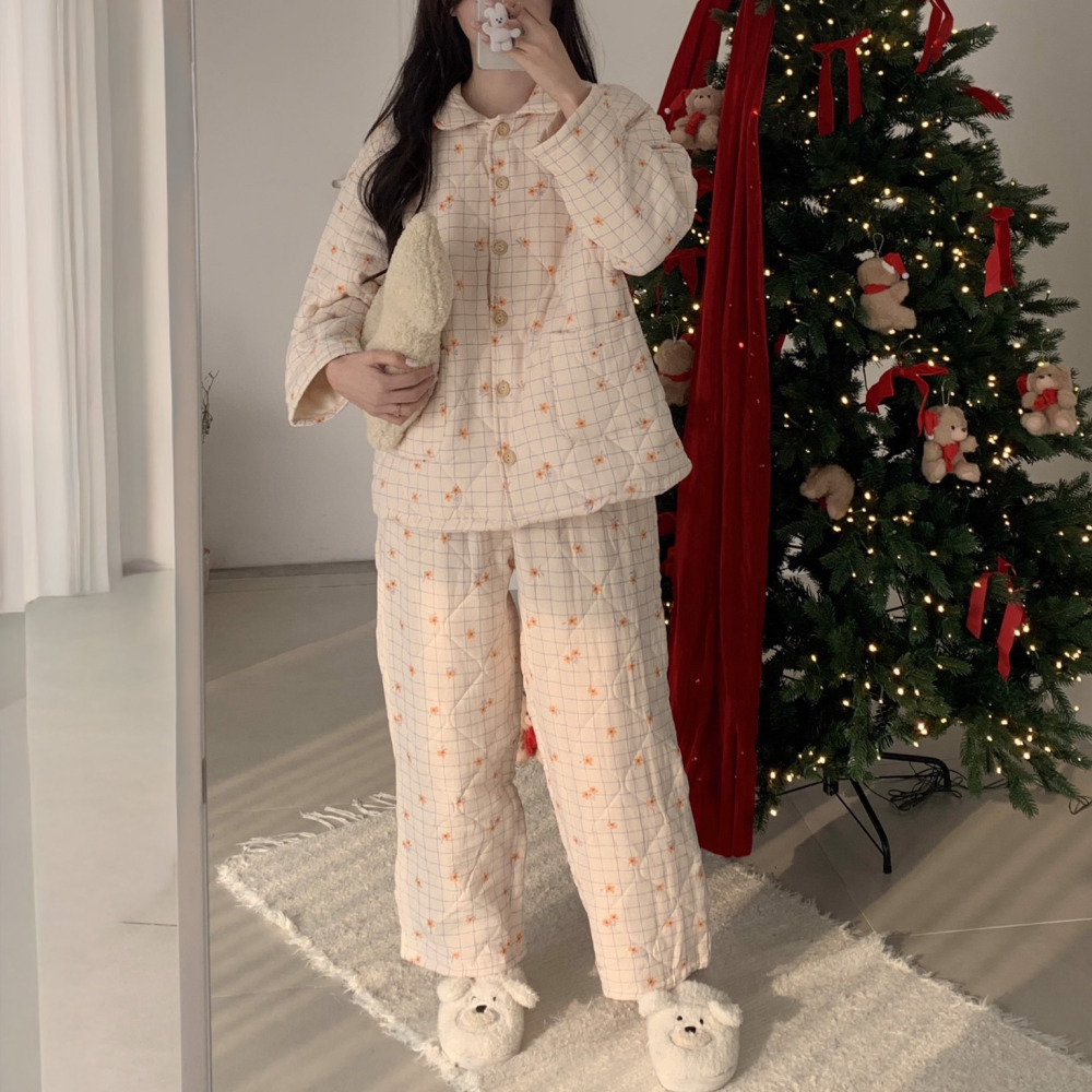 누빔잠옷 겨울파자마 파자마파티 네이린 크리스마스 기모 체크 홈웨어 세트 - 상세 이미지 2