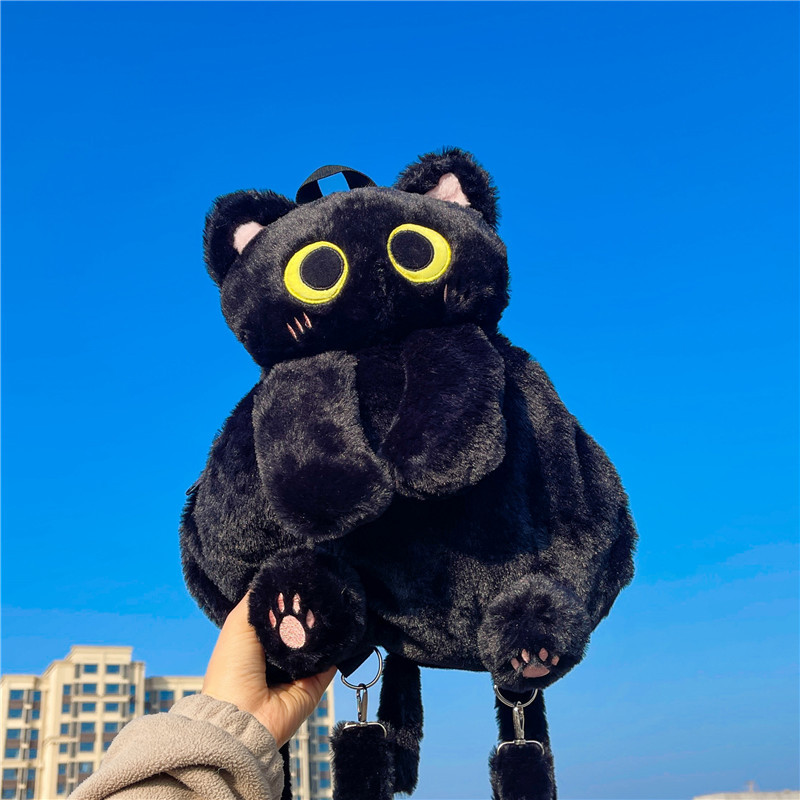 귀요미 검은 고양이 냥이 백팩 인싸템 플러시 데일리 친구 생일 선물 쓸데없는 웃긴 가방 이미지 8