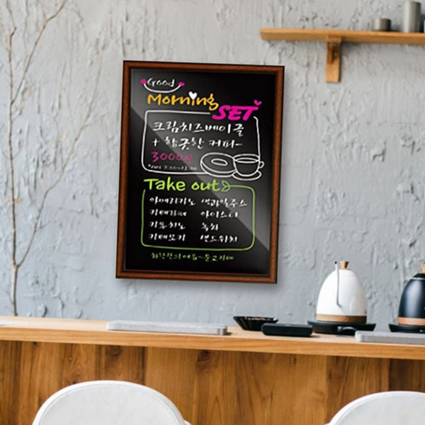 인테리어 블랙 보드 45x60cm 카페 원목 프레임 블랙 보드 메뉴판 - 상품 이미지