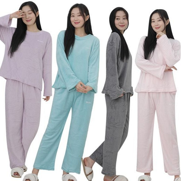 따뜻한 여성 수면 잠옷 부드러운 여성 밍크 잠옷 상하의 세트 - 상품 이미지