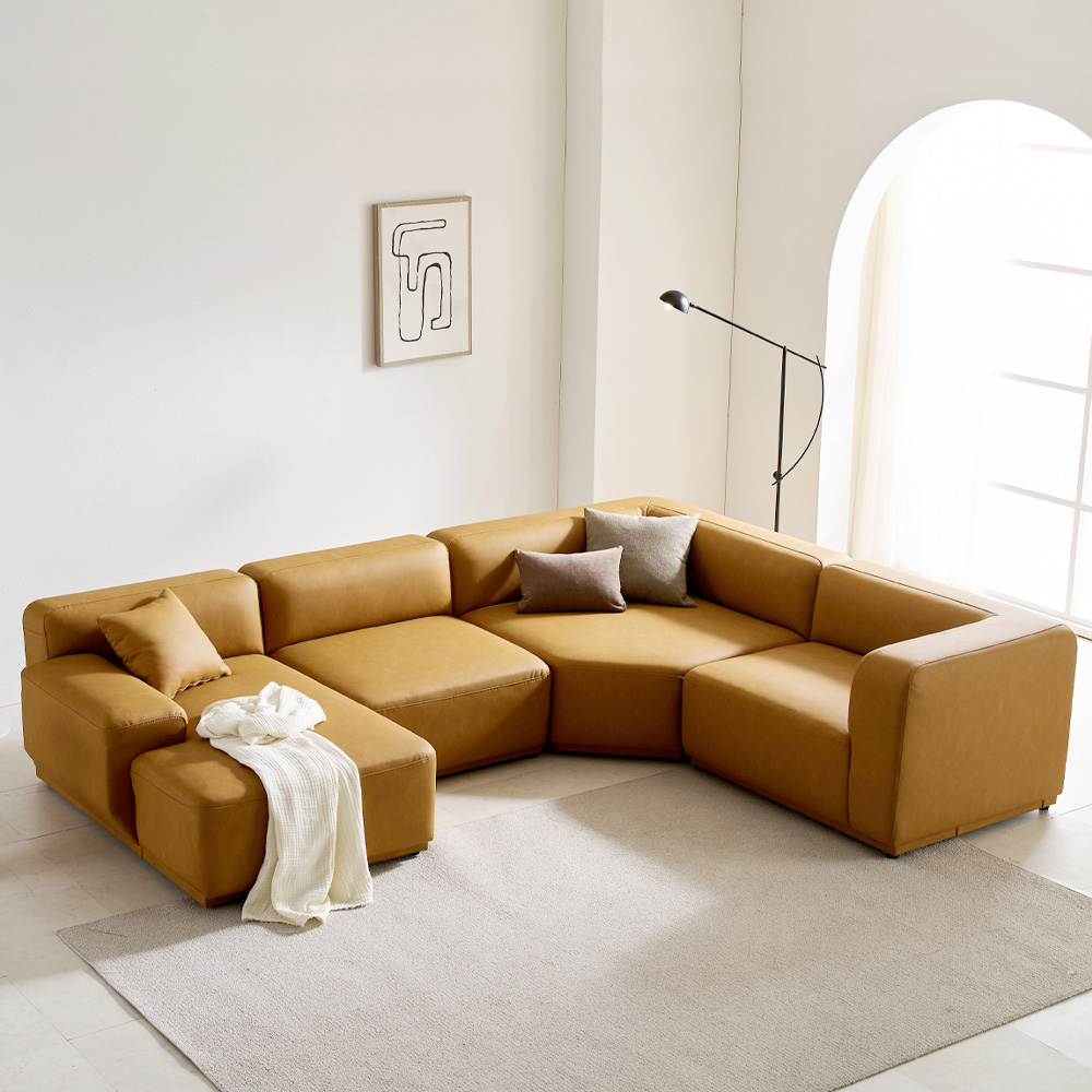 [2026 행사] 케이하우스홀드 켄지 모듈 5인 코너 카우치 소파 국내제작 가죽 실리콘레더