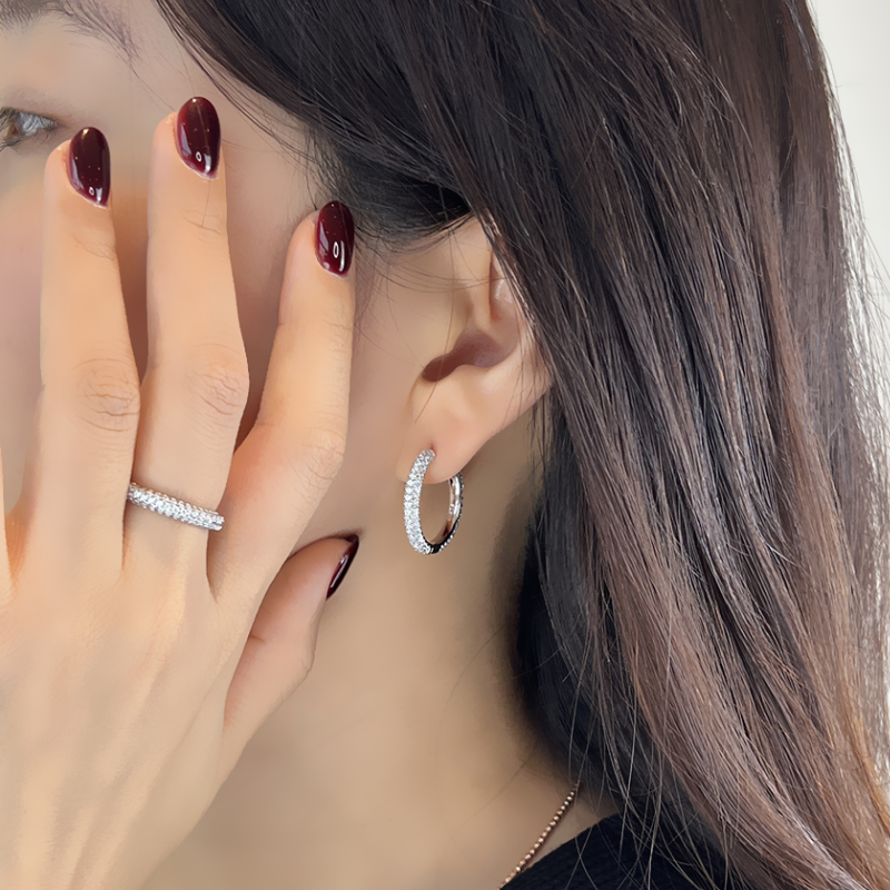 올라운드 풀세팅 파베 원터치 실버 은 링귀걸이 이미지 6