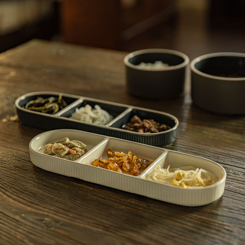 1+1 윤도자기 차곡 국산 직사각 3절접시 나눔접시 제품 이미지