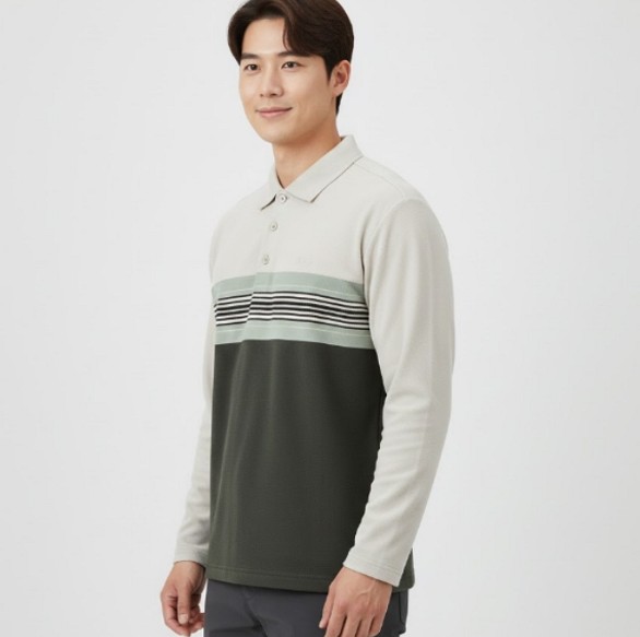 네파 남성 겨울 기모 피케 스트라이프 아웃도어 카라 등산 티셔츠 - 상품 이미지