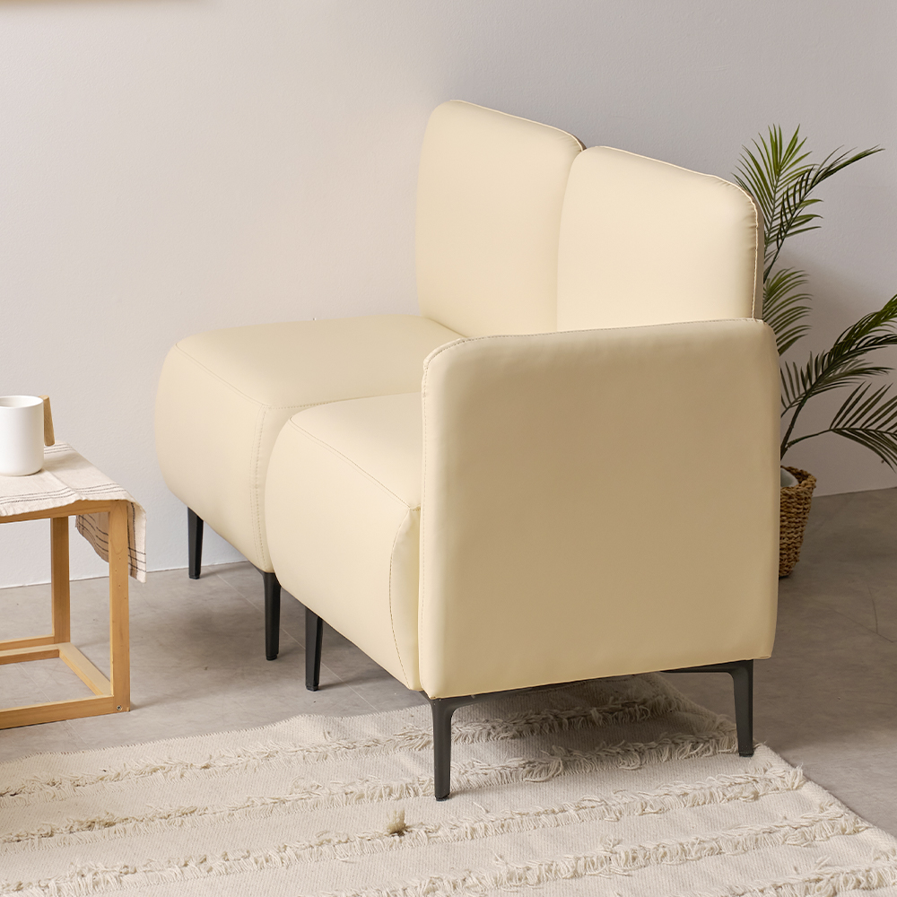 모듈형 미니 원룸 소파 실리콘 가죽 폭좁은쇼파 피콕 아이보리, 2인용