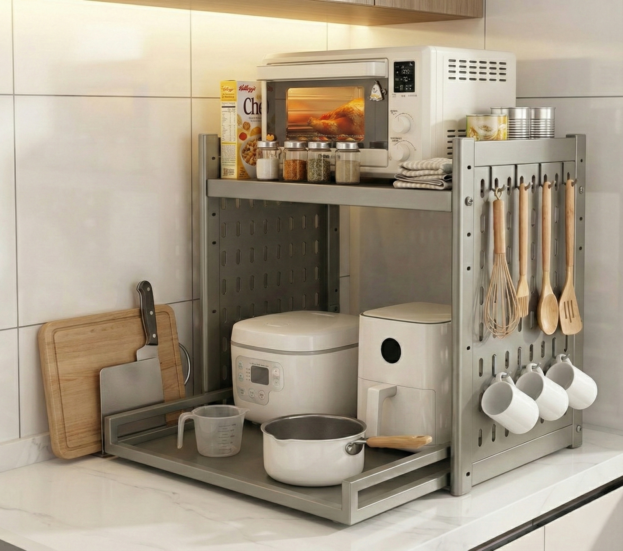 전자렌지거치대 에어프라이어 밥솥 전자레인지 선반 거치대 2단