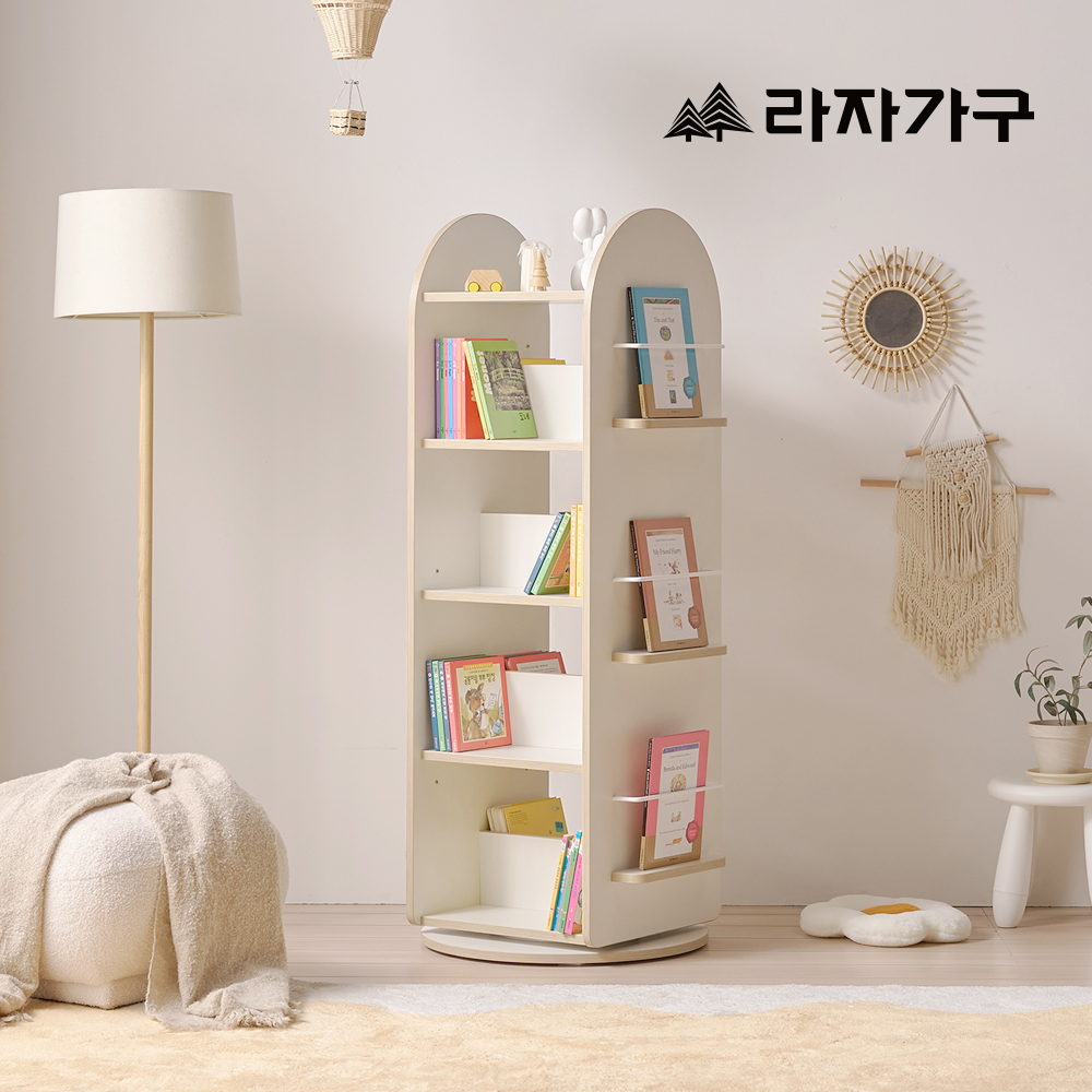 라자가구 베니 E0등급 어린이 키즈 전면 5단 360도 회전책장 유아 책꽂이 아기 교구장