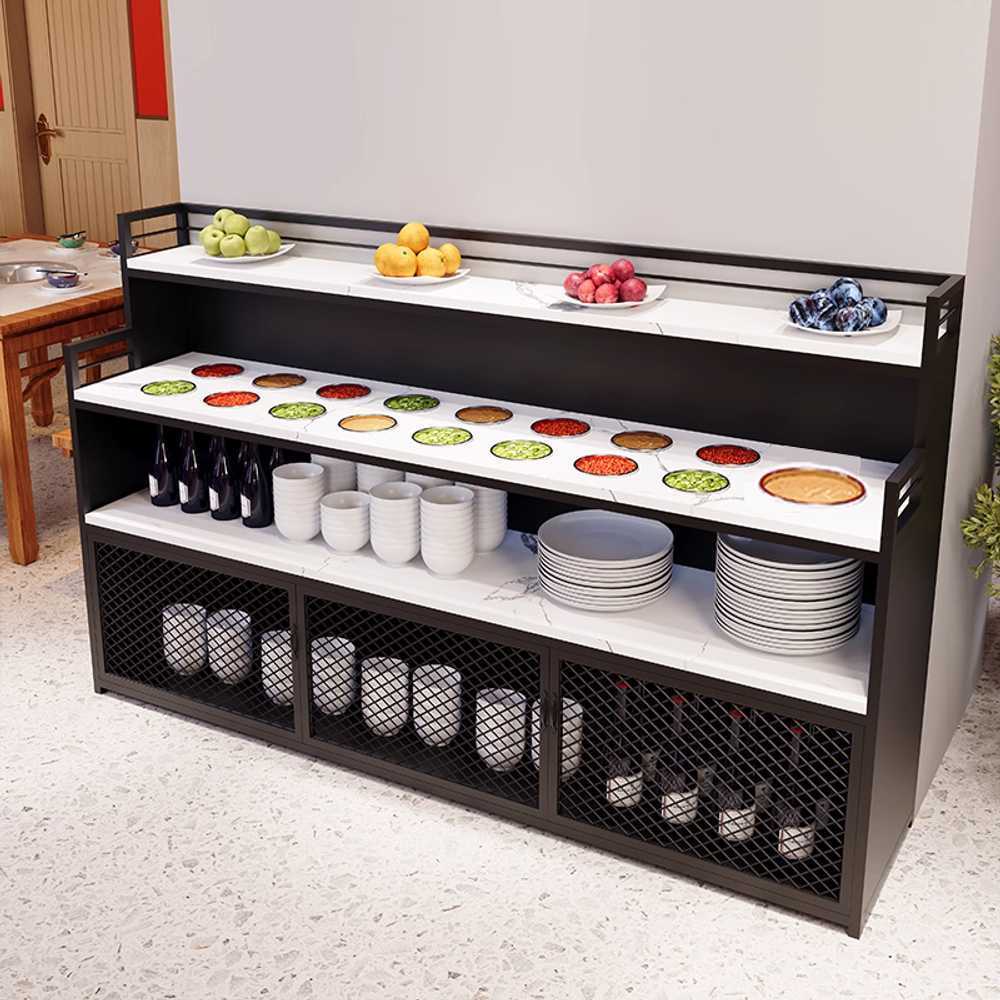 샐러드바 테이블 뷔페식 진열대 레스토랑 매장용 100x40x110cm 블랙 (9개 원형) - 상품 이미지