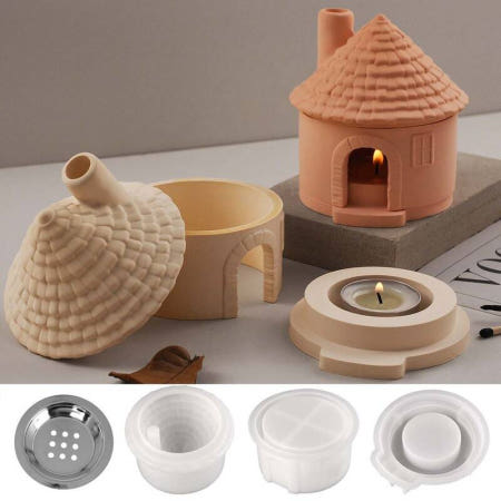 [UDOCOOL]3D 하우스 아로마 스토브 금형 DIY 굴뚝 촛대 실리콘 석고 콘크리트 수지 향 버너 공예 만들기 키트 203500 58mm