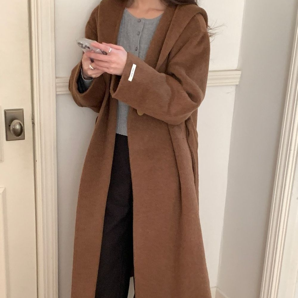 후드 롱 WOOL핸드메이드 코트 울코트 여성 겨울 오버핏 롱ct