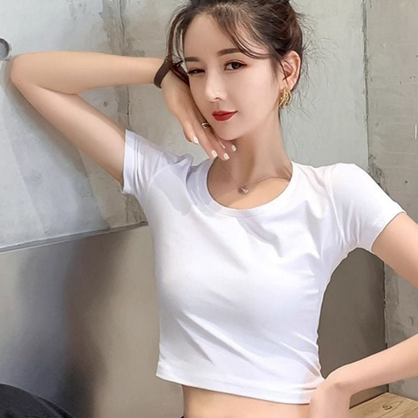 데일리 여성 크롭 반팔 티셔츠 라운드 여성 슬림핏 티셔츠 여름 - 상품 이미지