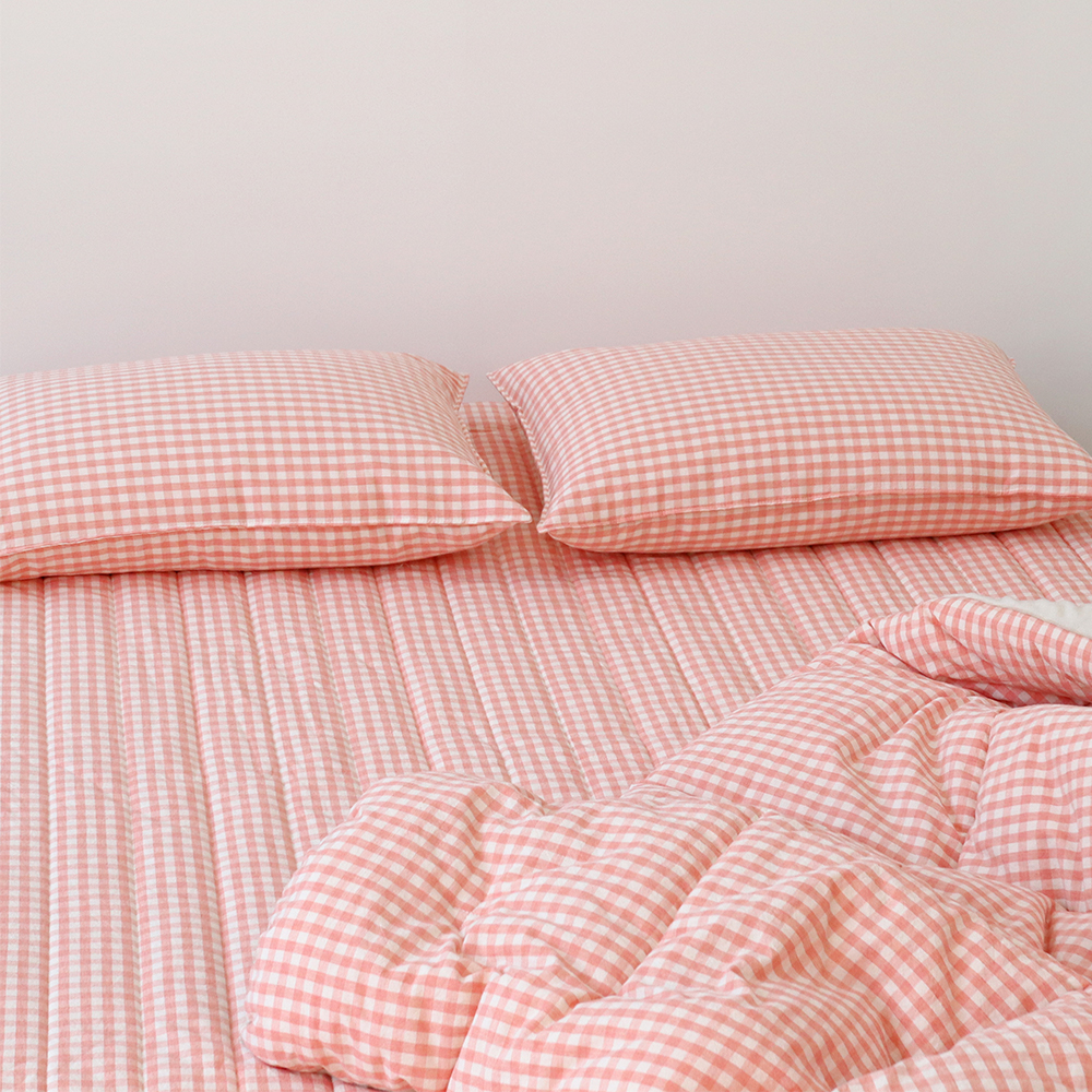 깅엄 체크 워싱 광목 순면 사계절 침대 매트리스 커버 누빔 SS