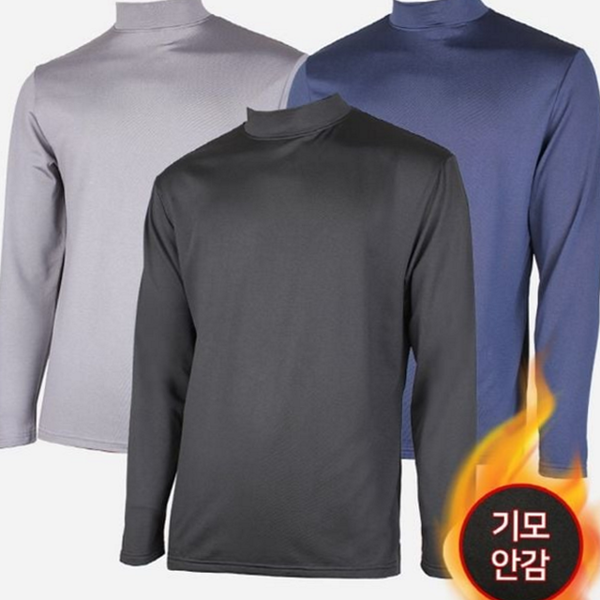 따뜻한 남성 반목 기모 티셔츠 데일리 남성 반목 티셔츠 목폴라 - 상품 이미지