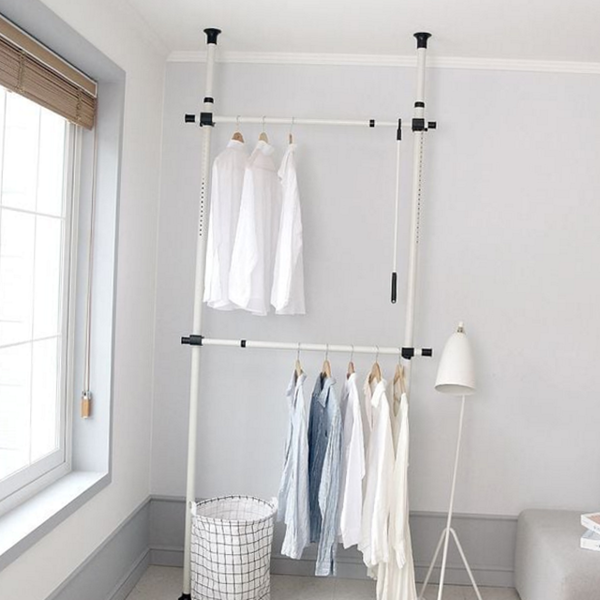 공간활용 파이프 행거 무타공 틈새 행거 2단 원룸 정리