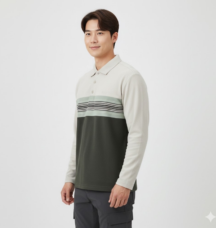 네파 남성 겨울 기모 피케 스트라이프 아웃도어 카라 등산 티셔츠 - 상세 이미지 3