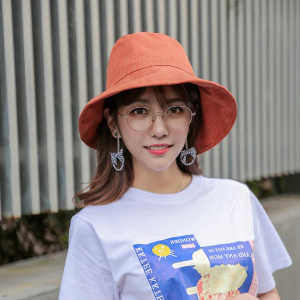 벙거지모자 블랙 오렌지 버킷햇 여름 여자 챙 깊은 코디 - 상품 이미지