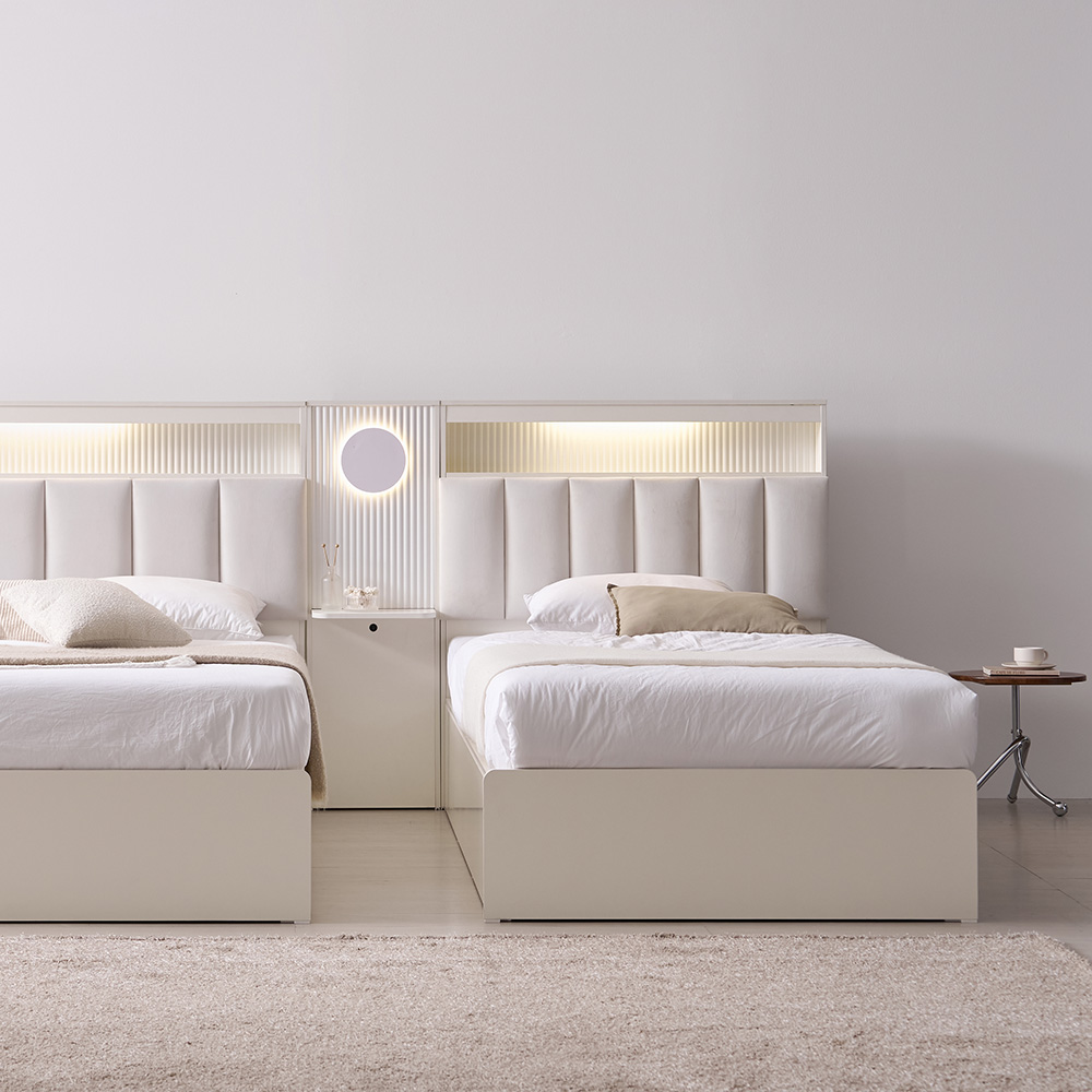 무디켄 엘리오 LED 패브릭 템바보드 호텔 헤드 수납 침대프레임 Q(퀸), 밀키 크리스탈