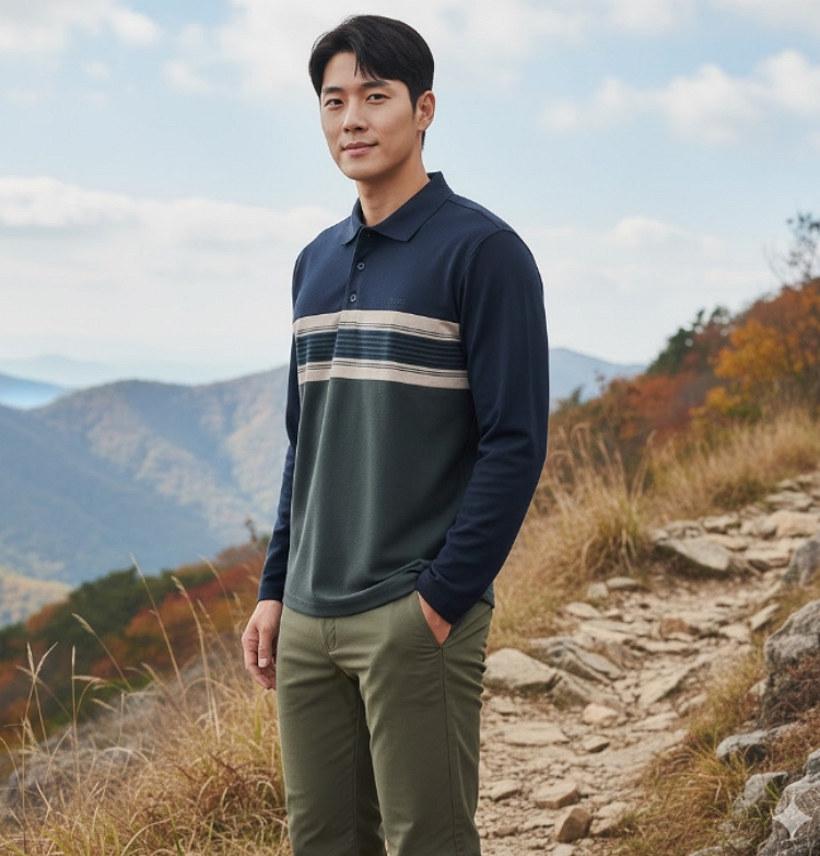 네파 남성 겨울 기모 피케 스트라이프 아웃도어 카라 등산 티셔츠 - 상세 이미지 5