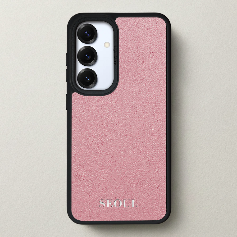 케이스어스 프랑스 미조레 가죽 맥세이프 각인 커스텀 케이스 베이비핑크, 갤럭시S25