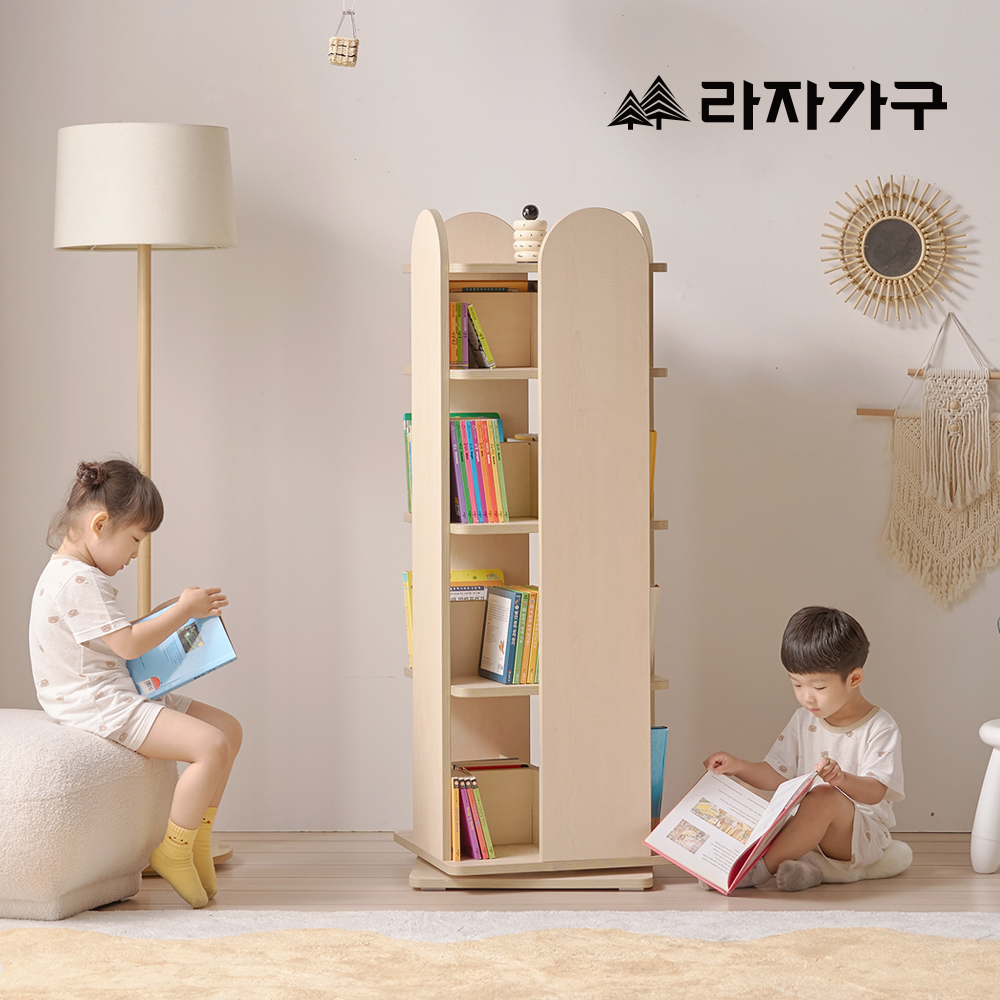 라자가구 베니 E0등급 키즈 4단 회전책장 어린이 이동형 유아 책꽂이 아기 교구장