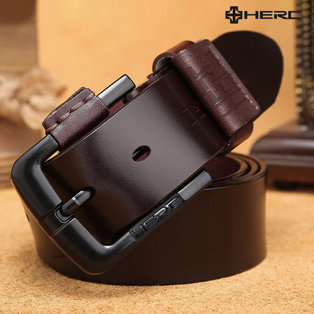 HERC 소가죽 벨트 고급 남성 가죽벨트 허리띠 캐주얼 정장 블랙 코팅 버클 골프벨트 선물 - 상세 이미지 4