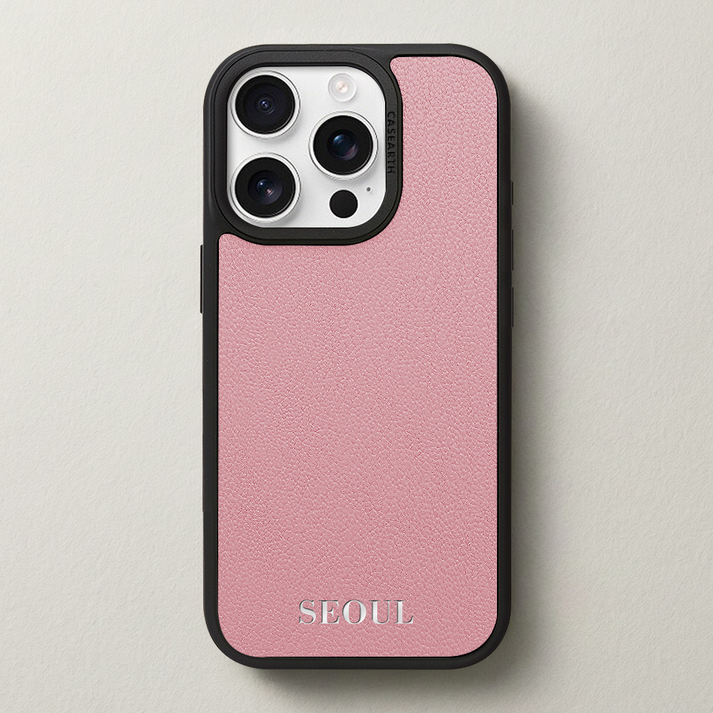 케이스어스 프랑스 미조레 가죽 맥세이프 각인 커스텀 케이스 베이비핑크, 아이폰14 프로 맥스